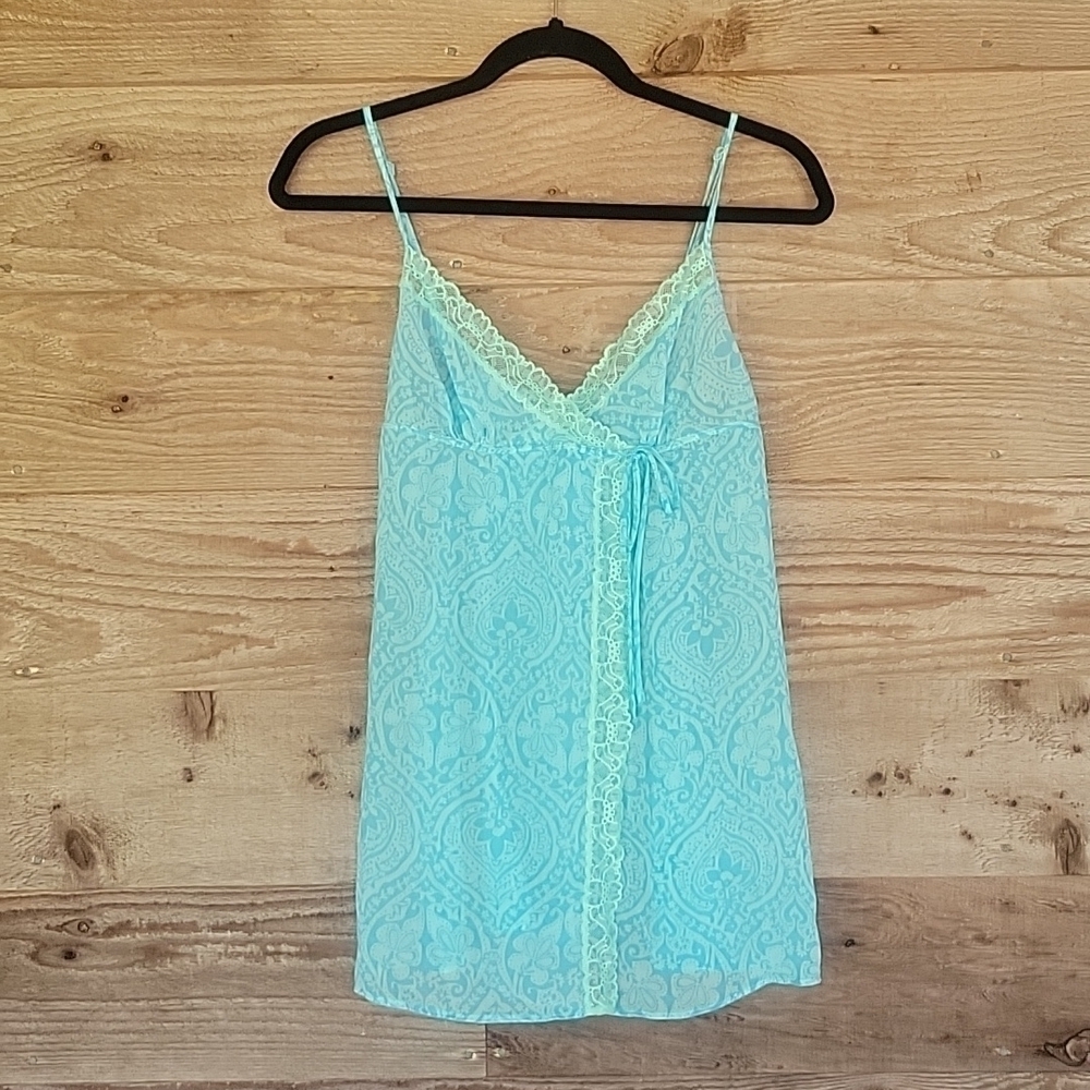 Victoria's Secret Aqua Lace Trim Fly Away Babydoll Size Small